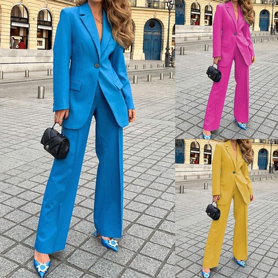 Women's Casual Business Solid Color Polyester Pants Sets