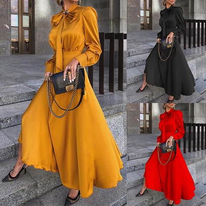 Women's Regular Dress Satin Dress Elegant Classic Style Long Sleeve Solid Color Maxi Long Dress Holiday Banquet Tea Party