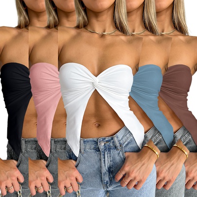 Women's Wrap Crop Top Tank Tops Pleated Streetwear Solid Color