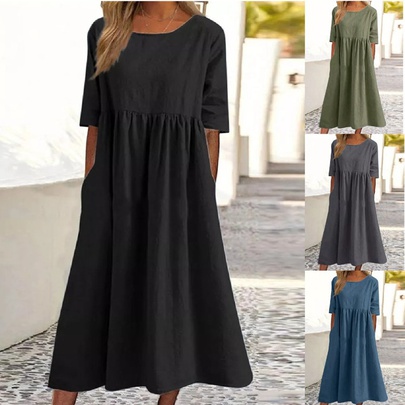 Casual Solid Color Maxi Dresses Cotton And Linen Regular Dress Maxi Long Dress Dresses
