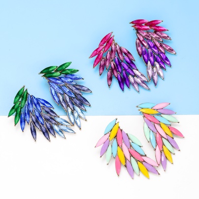 Elegant Luxurious Feather Wings Alloy Inlay Glass Stone Women's Ear Studs