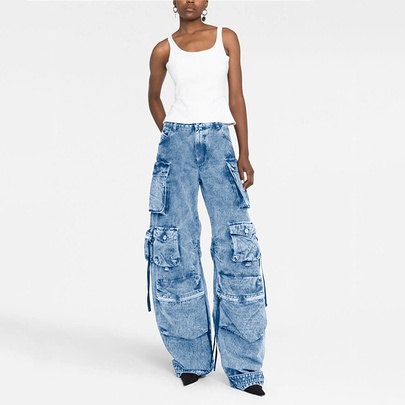 Women's Street Streetwear Solid Color Full Length Pocket Casual Pants Cargo Pants
