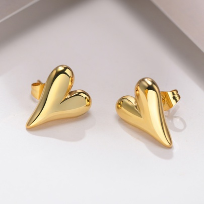 1 Pair Casual Simple Style Heart Shape Plating 201 Stainless Steel Gold Plated Ear Studs