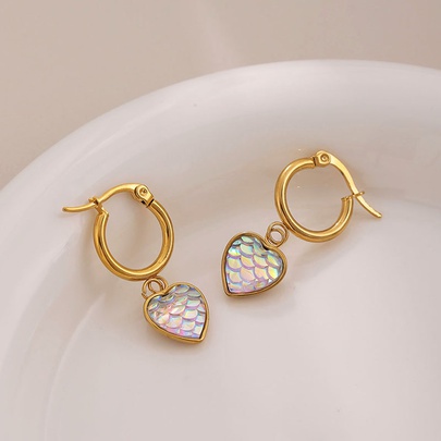 1 Pair Lady Classic Style Heart Shape Plating Stainless Steel Titanium Steel 18k Gold Plated Drop Earrings