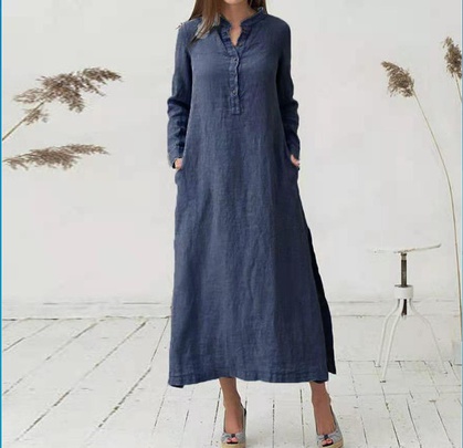 Women's Shirt Dress Casual Turndown Long Sleeve Solid Color Maxi Long Dress Daily