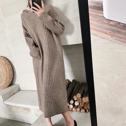 Women's Sweater Dress Casual Simple Style Hooded Long Sleeve Simple Solid Color Maxi Long Dress Daily Street