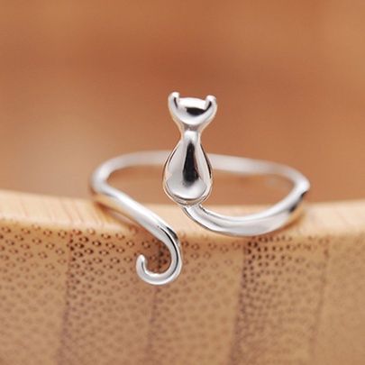 Wholesale Jewelry Cute Animal Cat Alloy Asymmetrical Plating Open Rings
