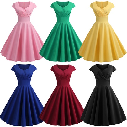 Women's Swing Dress Elegant Sexy V Neck Short Sleeve Solid Color Midi Dress Banquet