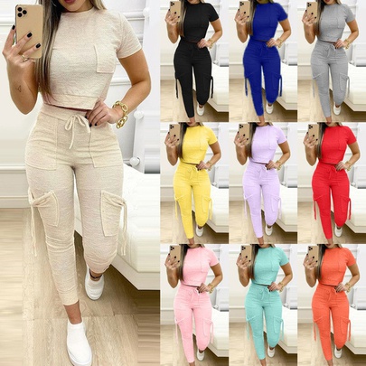 Women's Casual Solid Color Polyester Patchwork Pants Sets