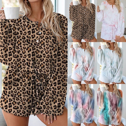 Women's Casual Tie Dye Leopard Polyester Printing Shorts Sets