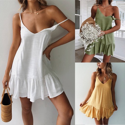 Women's Strap Dress Sexy V Neck Sleeveless Solid Color Short Mini Dress Home Daily