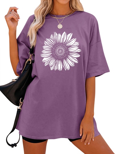 Women's T-shirt Half Sleeve T-shirts Printing Casual Sunflower