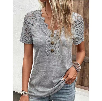 Women's T-shirt Short Sleeve T-shirts Lace Casual Solid Color