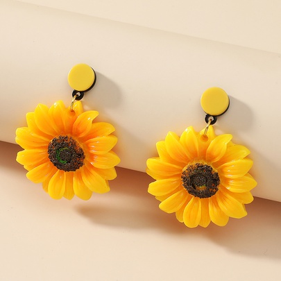 1 Pair Casual Oversized Sunflower Arylic Drop Earrings
