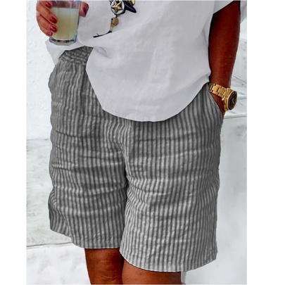 Women's Daily Casual Simple Style Stripe Shorts Printing Pocket Straight Pants