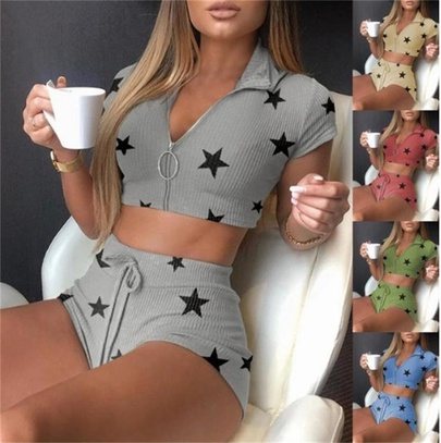 Women's Casual Star Cotton Blend Polyester Printing Shorts Sets