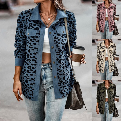 Women's Casual Leopard Printing Single Breasted Coat Jacket