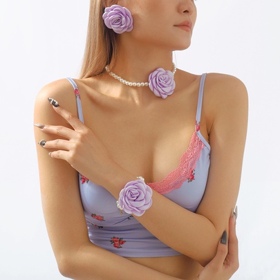 Elegant Lady Classic Style Flower Imitation Pearl Cloth Women's Bracelets Earrings Necklace