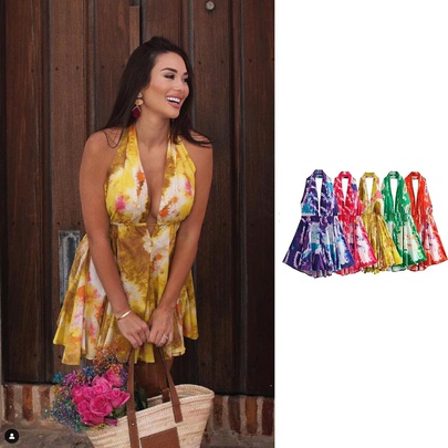 Women's Regular Dress Streetwear Halter Neck Contrast Binding Sleeveless Flower Above Knee Party