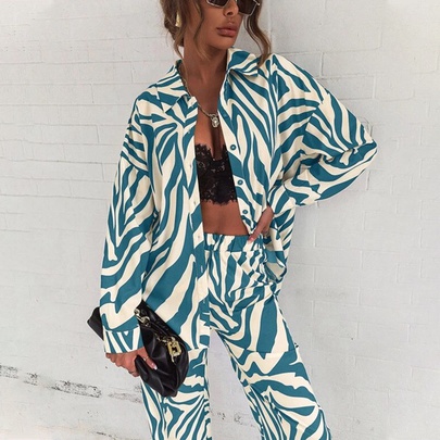 Women's Casual Stripe Polyester Printing Pants Sets