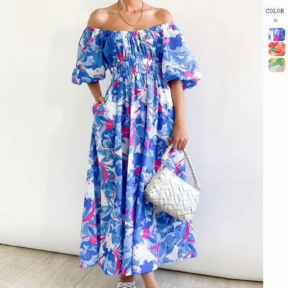 Women's Regular Dress Vacation Square Neck Printing Short Sleeve Flower Maxi Long Dress Holiday Daily