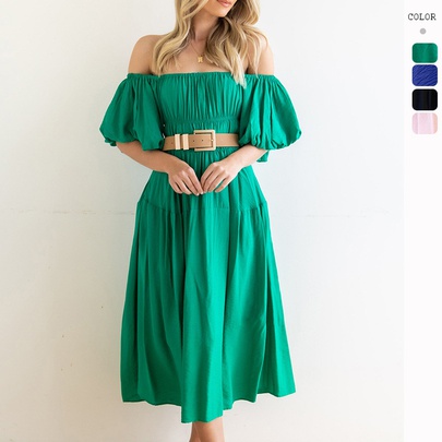 Women's Swing Dress Streetwear Boat Neck Short Sleeve Solid Color Midi Dress Holiday Daily