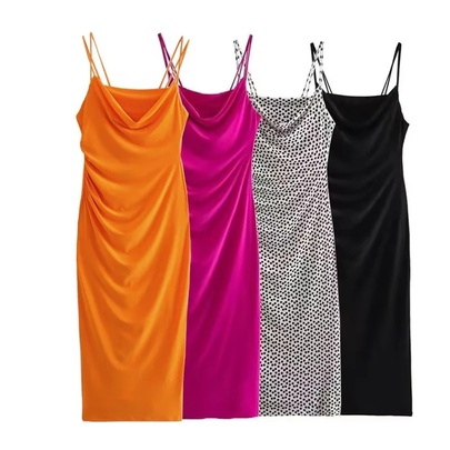 Women's Sheath Dress Streetwear Collarless Pleated Sleeveless Solid Color Midi Dress Daily