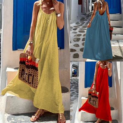 Women's Strap Dress Casual Sleeveless Solid Color Maxi Long Dress Travel