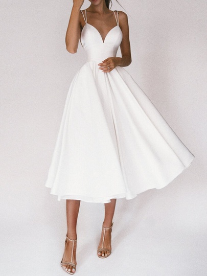Women's Strap Dress Sexy Sleeveless Solid Color Midi Dress Banquet