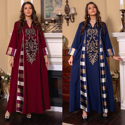 Women's Abaya Ethnic Style V Neck Long Sleeve Printing Banquet