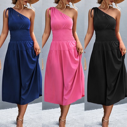 Women's Regular Dress Simple Style Oblique Collar Backless Sleeveless Solid Color Midi Dress Daily Street
