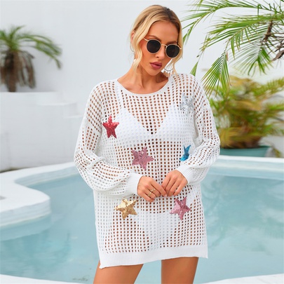 Women's Vacation Star Sequins Hollow Out Cover Ups