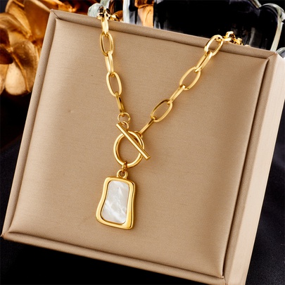 304 Stainless Steel 18K Gold Plated Korean Style Toggle Plating Square Necklace