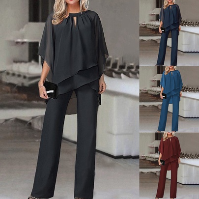 Women's Casual Solid Color Polyester Pants Sets