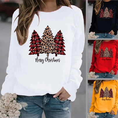 Women's Hoodie Long Sleeve Hoodies & Sweatshirts Printing Christmas Christmas Tree Letter