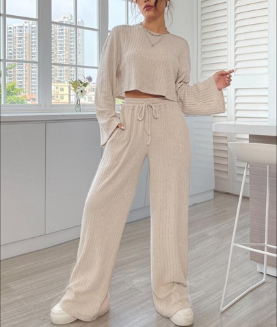 Women's Simple Style Solid Color Cotton Pants Sets