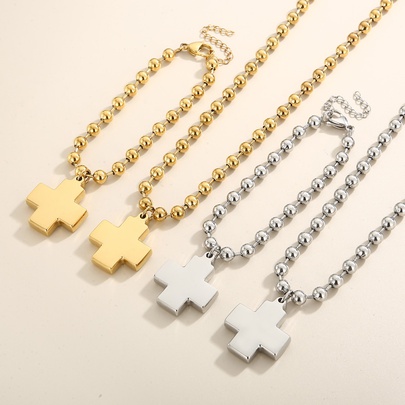 Titanium Steel 18K Gold Plated Casual Vacation Streetwear Plating Cross Bracelets Necklace