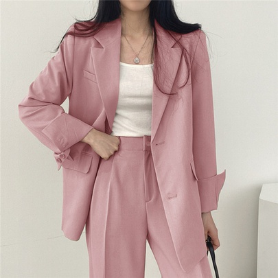 Women's Long Sleeve Blazers Pocket Business Solid Color