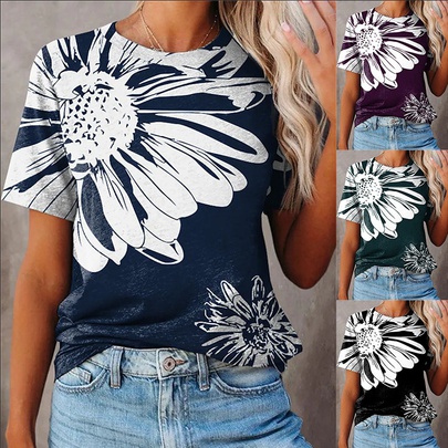 Women's T-shirt Short Sleeve T-shirts Printing Casual Flower
