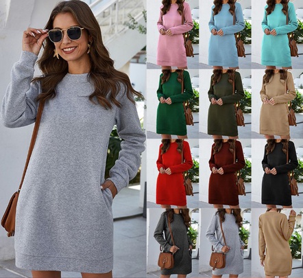 Women's T Shirt Dress Casual Round Neck Long Sleeve Solid Color Above Knee Daily