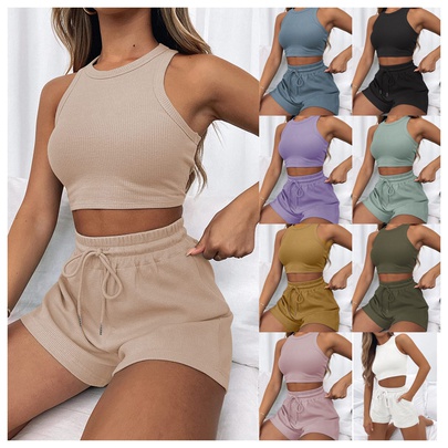 Women's Fashion Streetwear Solid Color Polyester Pocket Shorts Sets