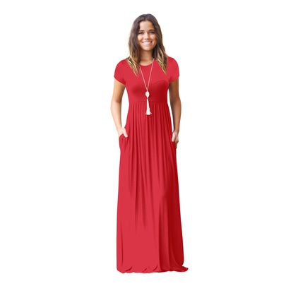 Women's Regular Dress Casual Round Neck Short Sleeve Solid Color Maxi Long Dress Daily Street
