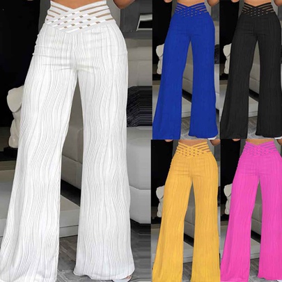 Women's Daily Street Casual Solid Color Full Length Hollow Out Flared Pants