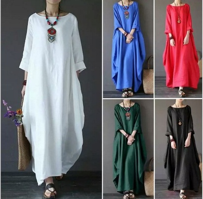 Vintage Style Simple Style Solid Color Maxi Dresses Cotton And Linen Regular Dress Maxi Long Dress Dresses