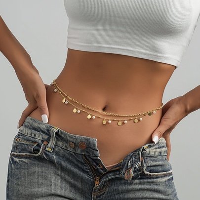 Casual Streetwear Solid Color Imitation Pearl Copper Wholesale Waist Chain