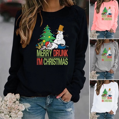 Women's Hoodie Long Sleeve Hoodies & Sweatshirts Printing Christmas Christmas Tree Letter Snowman