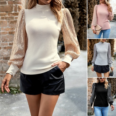 Women's Sweater Long Sleeve Sweaters & Cardigans Sequins Elegant Fashion Solid Color