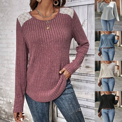 Women's Sweater Long Sleeve Sweaters & Cardigans Lace Casual Simple Style Solid Color