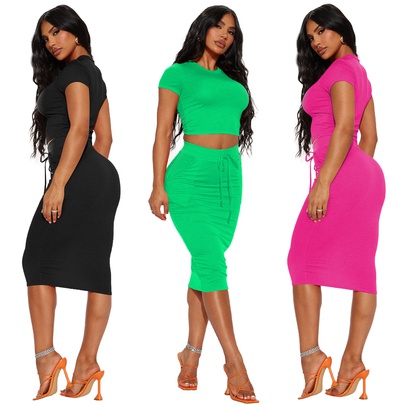Women's Simple Style Solid Color Polyester Skirt Sets