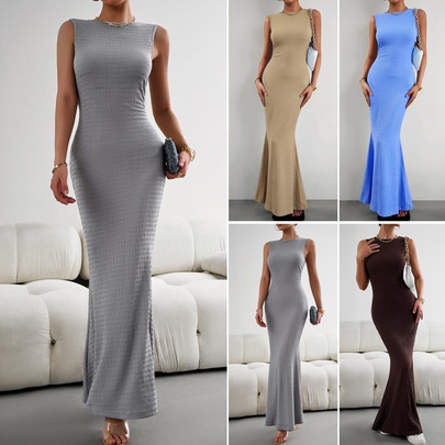 Women's Tank Dress Elegant Sexy Round Neck Sleeveless Solid Color Maxi Long Dress Banquet Party